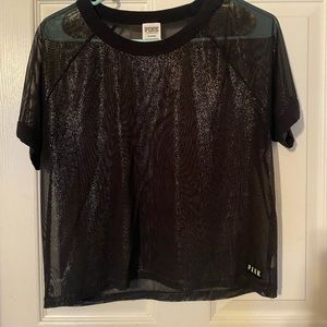 Pink mesh/ see threw top super cute